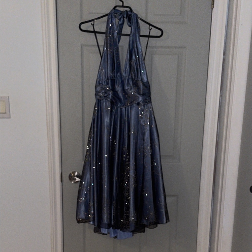 Jessica Blue Strapless Dress with Silver Accents